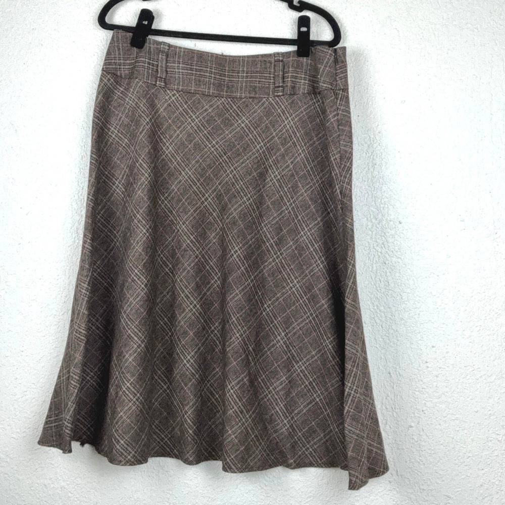 Dressbarn Brown Plaid A-Line Skirt - 12- Knee Length Dark Academia Preppy Office